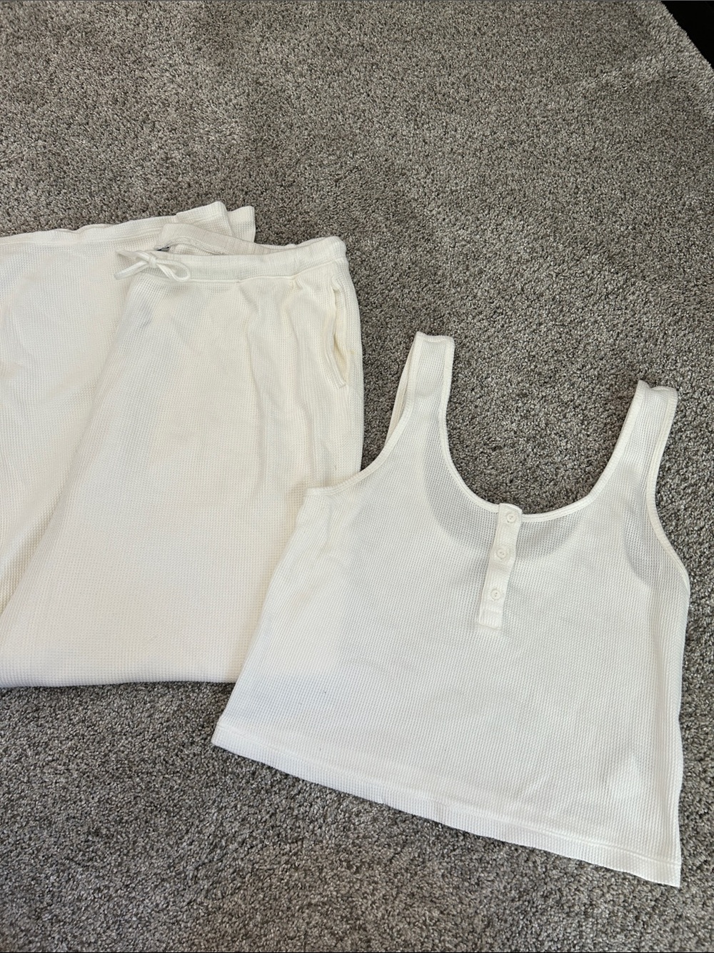 Off white waffle pant set